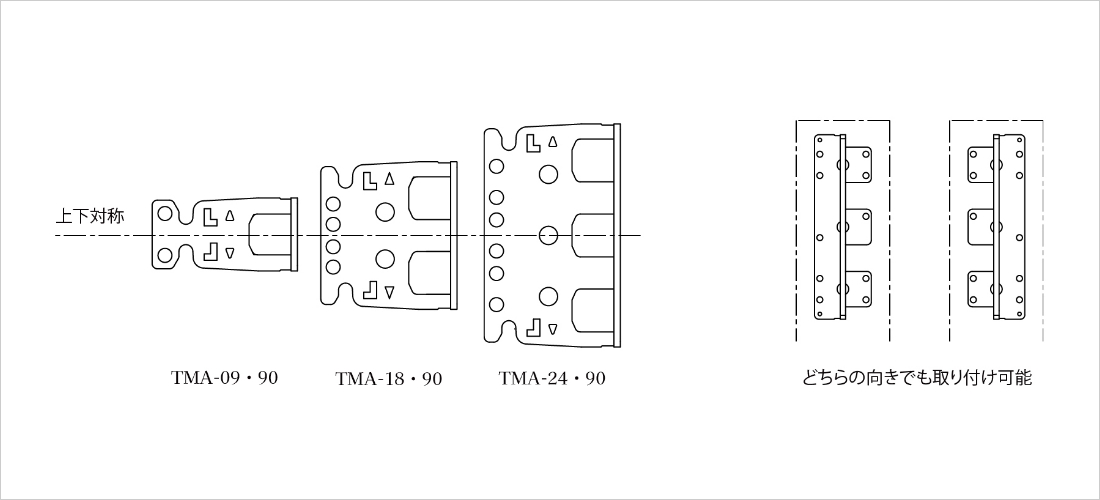 TN-multi（リフォーム用途）は上下対象なのでどちらの向きでも取り付け可能