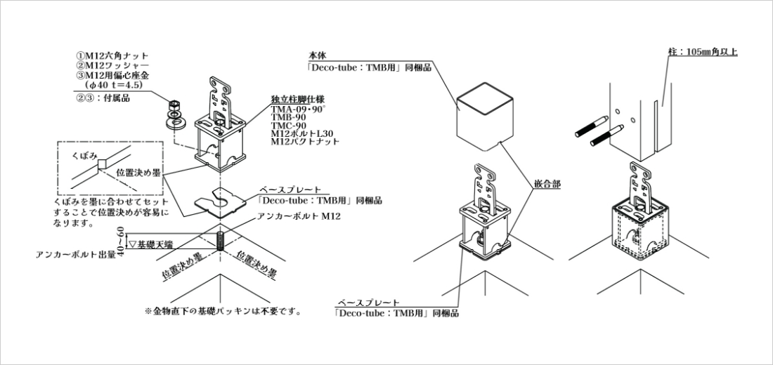 TN-multi（柱交換用途・独立タイプ）の納まり図